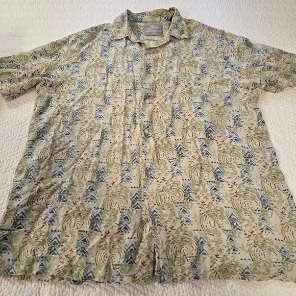 Margaritaville Other - Margaritaville Mens 2XL Silk Linen Abstract Tribal Hawaiian Camp Shirt Beige